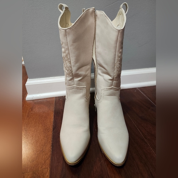 Yetier Women's beige western cowboy boots - Picture 2 of 7